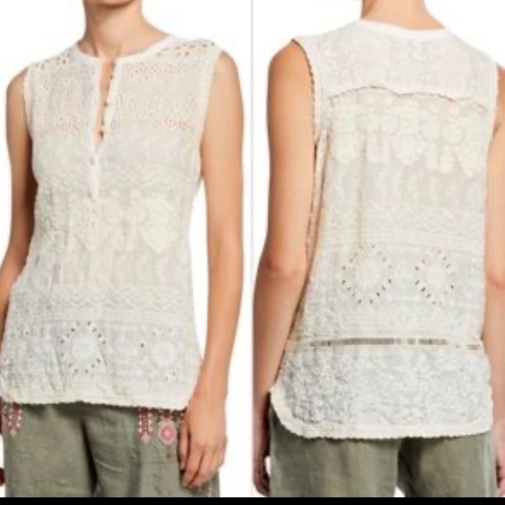 Johnny Was White Embellished Buttoned Blouse